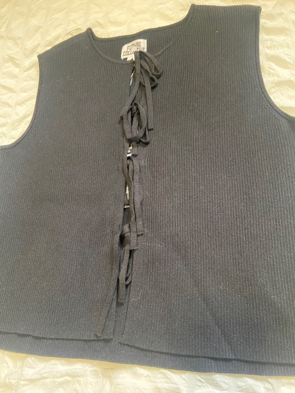 NWT Future Collective Tie Front Black Top - Size Small